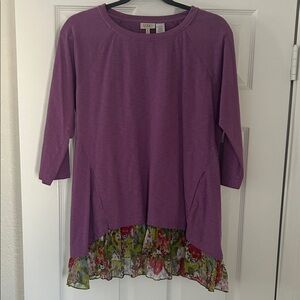 LOGO by Lori Goldstein Purple Tunic with Floral Hem